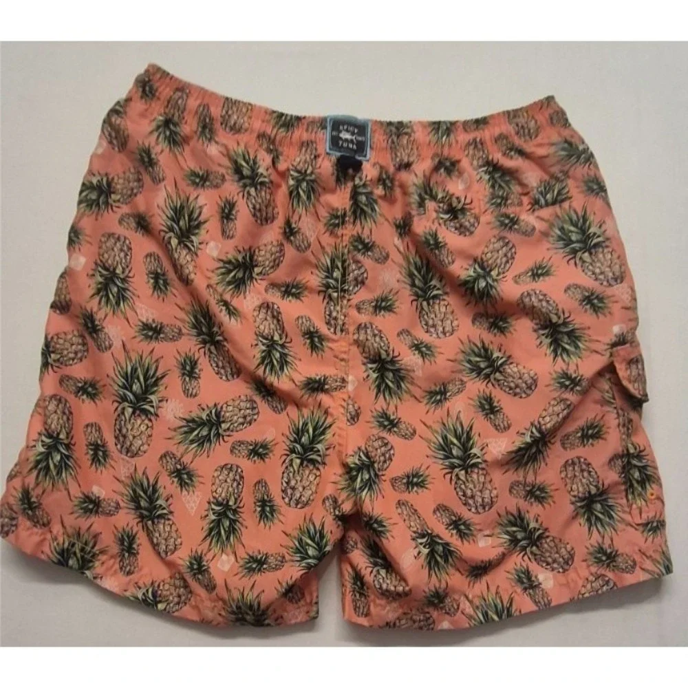 Spicy Tuna Men's Swim Trunks Small pink/green‎ pineapple design drawstring swim